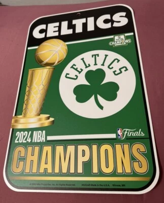 Boston Celtics Wincraft NBA 2024 World Champions 11x17 Plastic Sign - Image 1 of 2