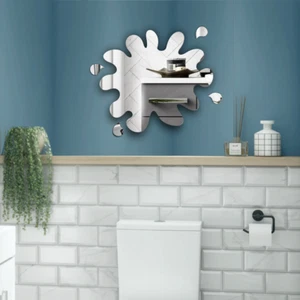 Bathroom Acrylic Wall Mirror Puddle with Splash Strong Lightweight No DIY - Picture 1 of 5