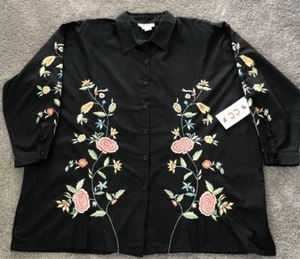 CC Sportswear Gr. 2X. Bluse 3/4 Arm schwarz mit bestickten Blumen. Neu mit Etikett. CC535 - Bild 1 von 4