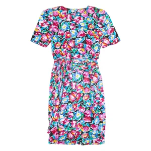 Vestido de día para mujer azul seda floral manga corta hasta la rodilla S - Imagen 1 de 6