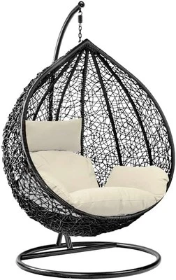 Hanging Egg Chair Indoor Outdoor Swing Chair Black Hammock with Cushion