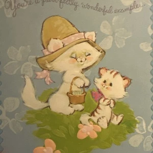 Vtg Mother’s Day Card Cat Kittens Mother’s Pets White Long Hair - Picture 1 of 4