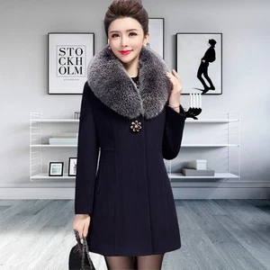 Invierno Para Mujer Cuello de Piel de Zorro Real Medio Largo Lana Cachemira Abrigo Prendas exteriores Chaqueta - Imagen 1 de 30