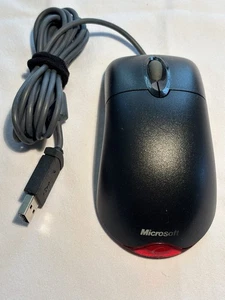 Vintage Red/Black Microsoft Wheel Mouse Optical USB Mouse PS/2 - Awesome - Picture 1 of 3