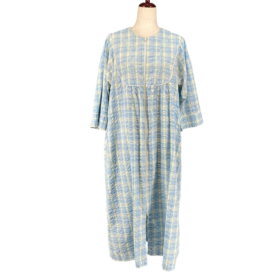 Bata Collette Miss Elaine Cottagecore Cremallera Completa Mezcla Algodón Grandes Bolsillos Azules Foto 1 de 4