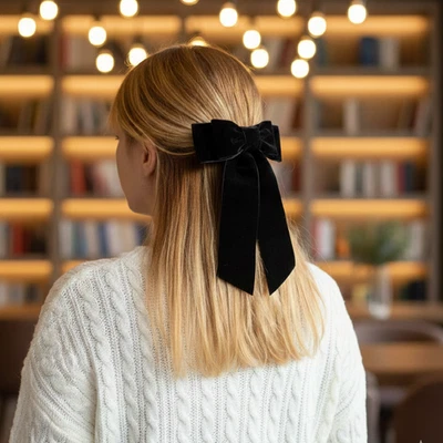 Pinzas de moño dobles de terciopelo negro para mujer cinta de 28 colores pasador de moño francés Foto 1 de 4