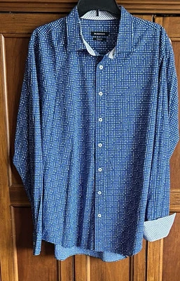 Bugatchi Men sz XL Long Sleeve Button Up Shirt Shaped Slim Fit Navy Blue Print - Image 1 of 4