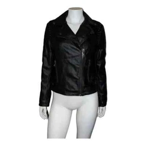 GUESS Womens Faux-Leather Moto Jacket Black Extra Small NWT - Picture 1 of 9