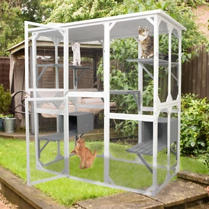 White Medium Cat Cage Box Lovely House Cute Pet Play Speace Wooden - Picture 1 of 8
