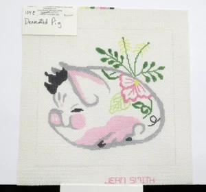 Jean Smith Decorated Pig Animal Children Handpainted Needlepoint Canvas 104E - Picture 1 of 1