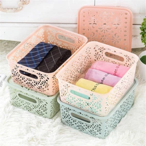 Lace Plastic Storage Basket Box with Lid Stackable Stocking Underware Container - Picture 1 of 8