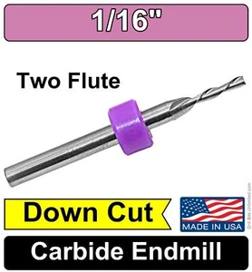 DownCut CNC End Mill 1/16" Carbide Bit, 2 Flute, 1/8" Shank for Wood/Plastic MDF - Picture 1 of 6