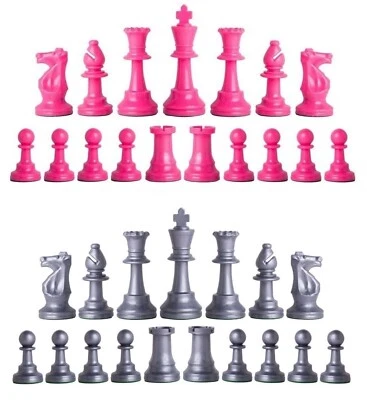 Piezas de ajedrez Staunton triple peso - Juego completo rosa y plata - 4 reinas Foto 1 de 3