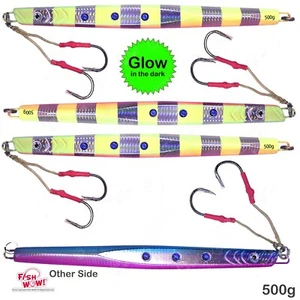 4 piezas Fish WOW!® Silver Glow 500 g plantillas de velocidad 17,5 oz cuchillo de arrastre vertical cebos - Imagen 1 de 7