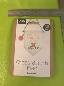 EMBROIDERY CROSS STITCH SAMPLER FLAG Home Sweet Home CLOTH COMPLETE KIT BNIP New - Picture 1 of 7