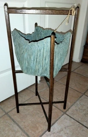 RARE! ANTIQUE VICTORIAN EDWARDIAN FOLDING FLOOR STANDING KNITTING BASKET CADDY Cover