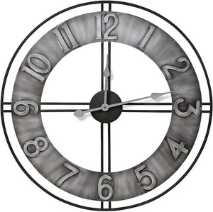 Grey Large 24" Oversized Distressed Finish Style Wall Clock, Modern Rustic - NEW - Picture 1 of 14