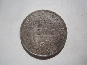 1906 PTS MM  BOLIVIA 50 CENTAVOS (1/2 BOLIVIANO) - Picture 1 of 2