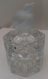 Clear Glass Trinket Box Frosted Glass Bird On Lid 8 Sided 3.5” - Picture 1 of 8