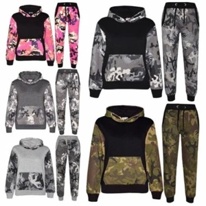 Kids Boys Girls Tracksuit Designer's Camouflage Contrast Top Bottom Jogging Suit - Picture 1 of 42