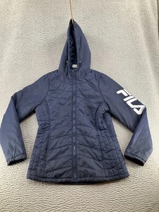 FILA Jacket Womens Large Blue Puffer Logo Hooded Full Zip Outdoors Winter - Picture 1 of 20