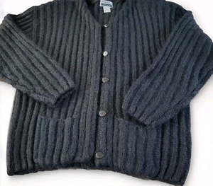 VTG 90s EXPRESS Tricot Soft Mohair Blend Ribbed Knit Cardigan Sweater Black S/M - Picture 1 of 17