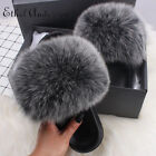 Women's Real Fox Fur Fuzzy Slippers Casual Flip Flop Sandals Sexy Slides Fluffy