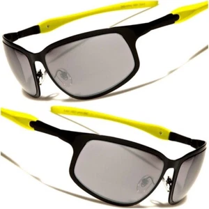 Designer Stylish Mens Sporty Rectangle Black & Green Mirrored Lens Sunglasses - Picture 1 of 3
