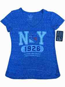 New York Rangers SAAG Women Blue Lightweight Short Sleeve V-Neck T-Shirt