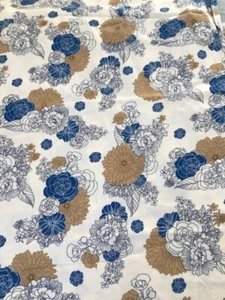 Robert Kaufman Melissa Crowley ‘La Femme Fabric Ivory Blue Gold Floral 2.6 Yds - Picture 1 of 7