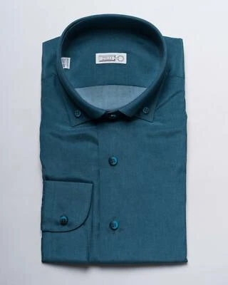 Zilli $1,950 NWT Sea Blue Roma Silk Cotton Slim Fit Dress Sport Shirt 44 eu 17.5 - Image 1 of 4