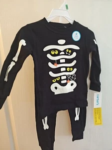 New Halloween Glow In The Dark Skeleton Top & Bottoms Pajama Set 18 m Carter's - Picture 1 of 3