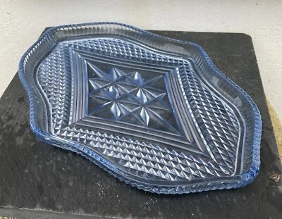 Tablett antik Art Déco Glas Käse Fisch Teller Platte Bufett servieren Blau - Bild 1 von 4