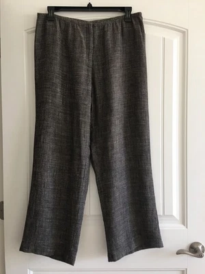 PANTALONES EILEEN FISHER ITALIANOS TELA MEZCLA LINO NEGRO MARRÓN BLANCO TALLA L Foto 1 de 4