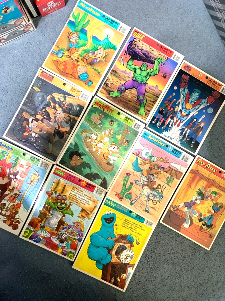 Vintage   10   Unpunched Frame Tray Puzzles    Disney Sesame St  Captain Planet - Image 1 of 4