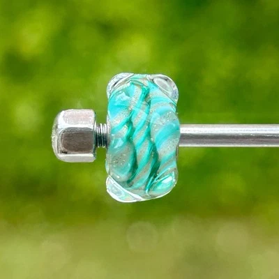 Authentic trollbeads event limited unique glass bead turquoise water glitter - Image 1 of 4