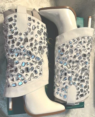 Lauren Lorraine Hana Sz 7 White Rhinestone Stiletto Heel Western  Boots NIB - Image 1 of 4