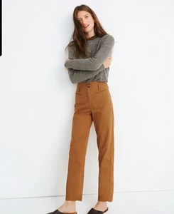 Madewell Pieced Yoke Pants Size 30 Brown Herringbone High Rise Tapered Cropped - Picture 1 of 14