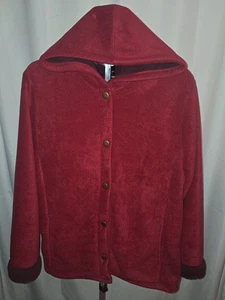 Abrigo polar Cuddl Duds para mujer talla LG borgoña forrado sherpa con capucha frontal a presión - Imagen 1 de 3