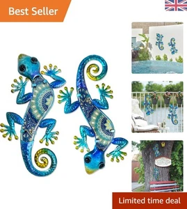 Durable Blue Bohemian Gecko Wall Art: 2-Piece Set for Indoor & Outdoor Use - Picture 1 of 10