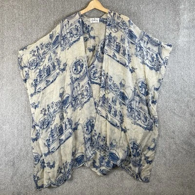 One Hundred Stars Kimono Womens One Size Beige Blue Roman Throwover Cover Up - Image 1 of 4