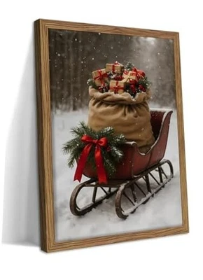 Arte de Pared de Navidad, Vintage Rojo Navidad 16"L x 12"W Trineo de Navidad Enmarcado Foto 1 de 4