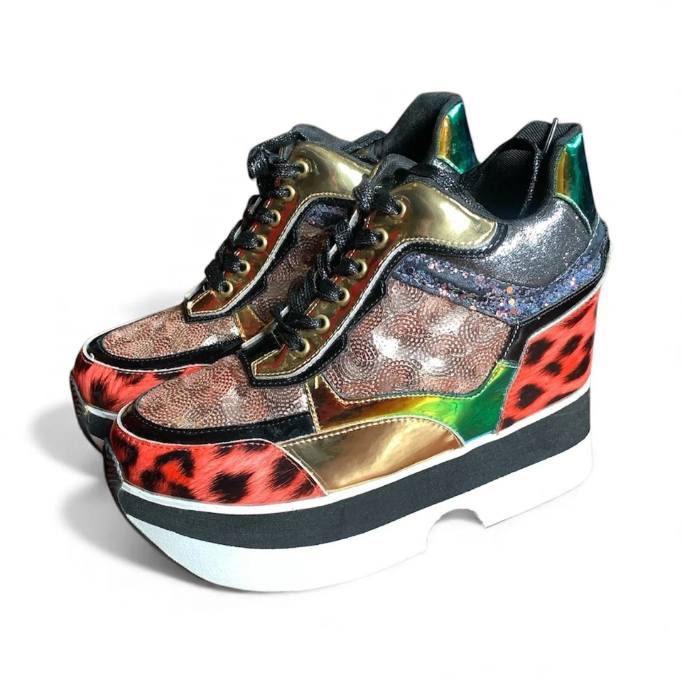 Zapatilla deportiva Cape Robbin Althea plataforma cuña lentejuelas difícil de encontrar oro rosa talla 8 colorida Foto 1 de 4