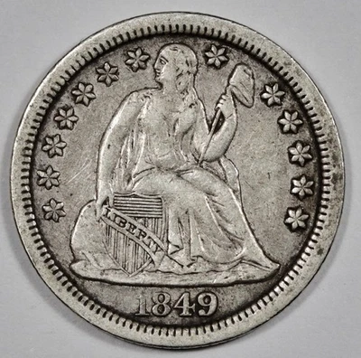 Moneda de diez centavos libertad sentada 1849.  VF-XF.  207499 Foto 1 de 2