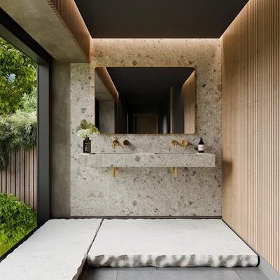 Doppel Waschbecken Waschtisch Steinoptik Grau Matt - Handgefertigt - Bild 1 von 2