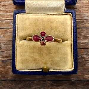 Vintage 9k Solid Rose Gold Ruby and Gemstone Ring, Size 8 - Picture 1 of 9