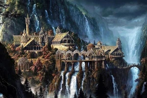 Rompecabezas de 1000 piezas de El Señor de los Anillos para adultos - Obra de arte de Waterfall Town... - Imagen 1 de 8