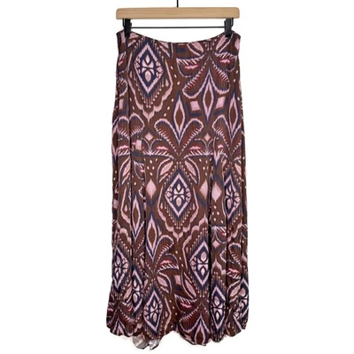 Falda para Mujer FARM Rio Talla M Marrón Rosa Azul Estampado Ikat Maxi Bohemia Boho Foto 1 de 4