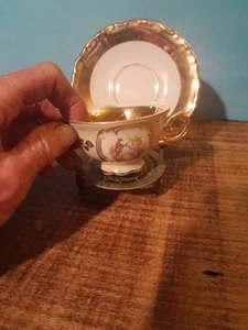 Royal Porzellan Teacup Handpainted Bavariia Luster Gold Trim & Gilding Garden - Picture 1 of 15