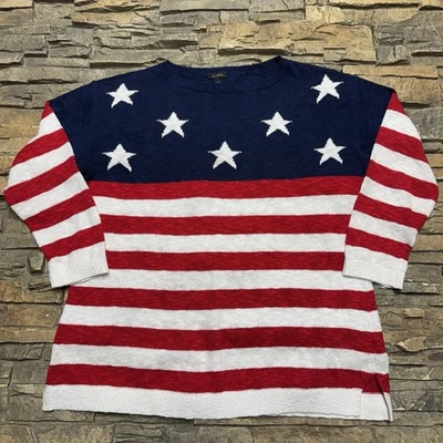 Talbots USA Stars Stripes Linen Blend Pullover Sweater Womens Large Blue White - Image 1 of 4
